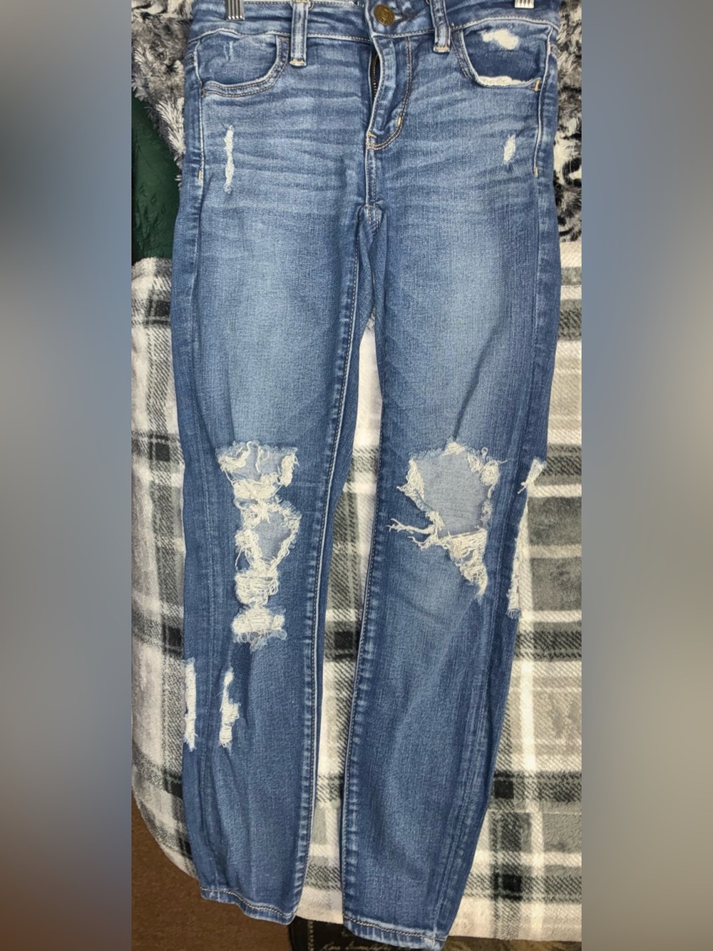 American Eagle Distressed Jeans Womens 0 Short Blue High Waisted Ripped Skinny